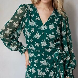 Lauren Conrad Emerald Floral High Low Wrap Dress